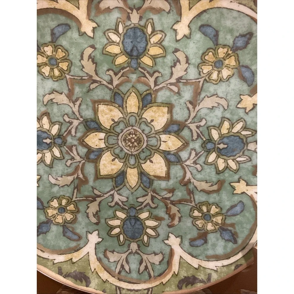Pottery Barn Plate Floral Medallion Dessert Salad Lunch Blue Green Discontinued